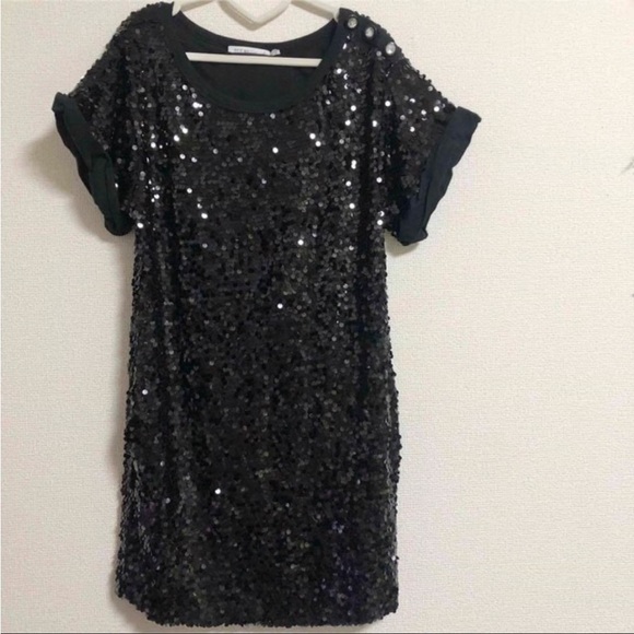 SEE By CHLOE Sequin Mini Dress Black sh sleeve Swifty Prom luxury designer sz4 - Picture 5 of 11